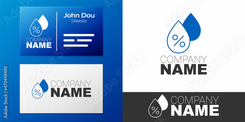 Logotype Water drop percentage icon isolated on white background. Humidity analysis. Logo design template element. Vector