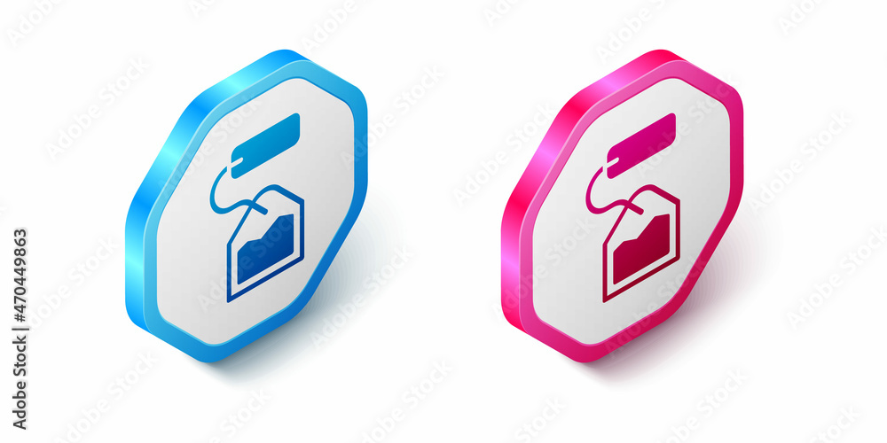 Isometric Tea bag icon isolated on white background. Hexagon button. Vector Isometric Tea bag icon isolated on white background. Hexagon button. Vector