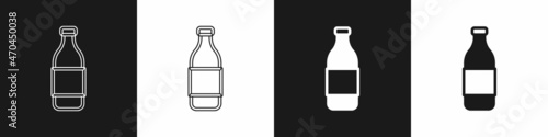 Set Bottle of wine icon isolated on black and white background. Vector