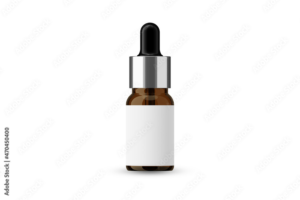 Amber Glass Essential Oil Bottle with Silver Cap and Dropper and Blank Label for Mockup Creation 3D Rendering Amber Glass Essential Oil Bottle with Silver Cap and Dropper and Blank Label for Mockup Creation 3D Rendering