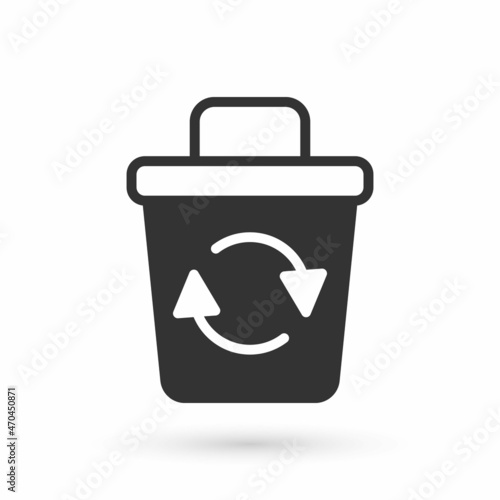 Grey Recycle bin with recycle symbol icon isolated on white background. Trash can icon. Garbage bin sign. Recycle basket sign. Vector