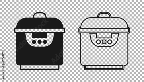 Black Slow cooker icon isolated on transparent background. Electric pan. Vector