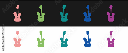 Set Electric bass guitar icon isolated on black and white background. Vector