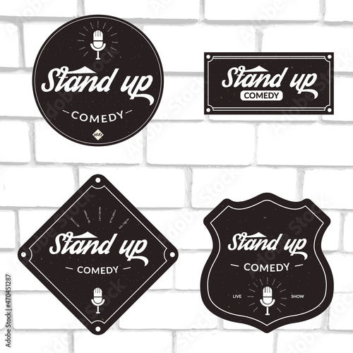 Stand up open mic badges set