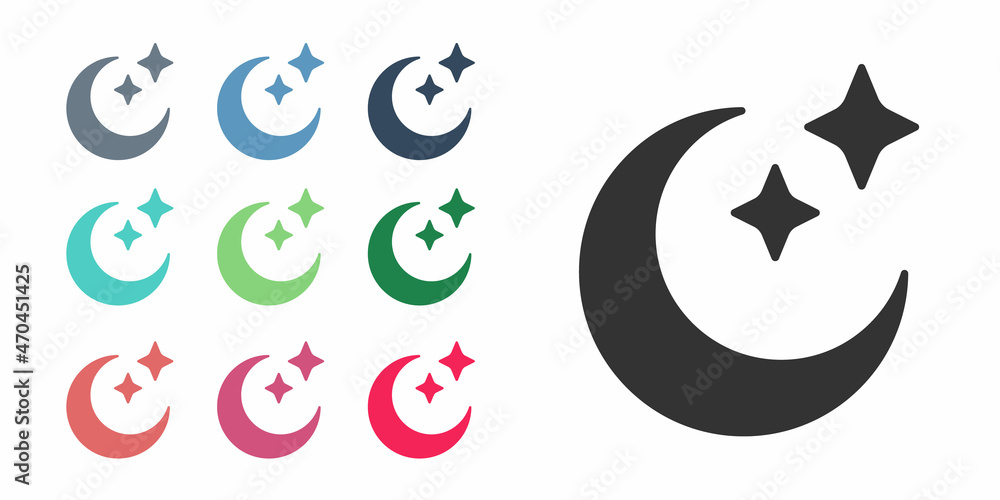 Black Moon and stars icon isolated on white background. Cloudy night sign. Sleep dreams symbol. Full moon. Night or bed time sign. Set icons colorful. Vector Black Moon and stars icon isolated on white background. Cloudy night sign. Sleep dreams symbol. Full moon. Night or bed time sign. Set icons colorful. Vector