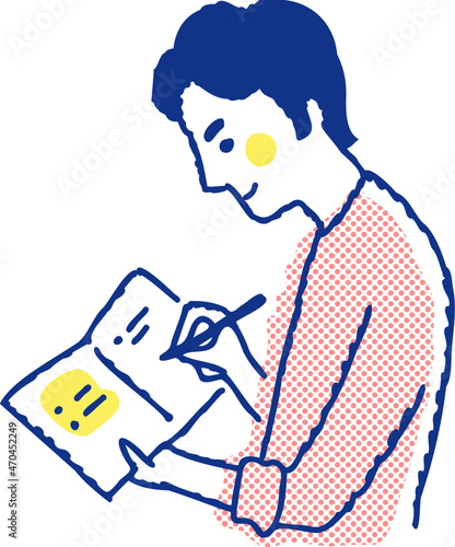 ノートにメモしている男性