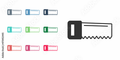 Black Hand saw icon isolated on white background. Set icons colorful. Vector