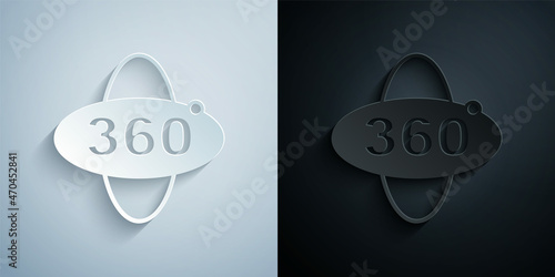 Paper cut 360 degree view icon isolated on grey and black background. Virtual reality. Angle 360 degree camera. Panorama photo. Paper art style. Vector