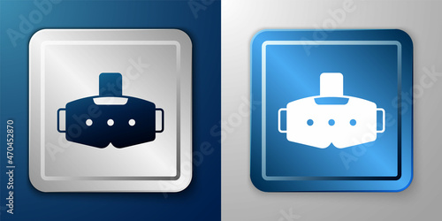 White Virtual reality glasses icon isolated on blue and grey background. Stereoscopic 3d vr mask. Optical head mounted display. Silver and blue square button. Vector