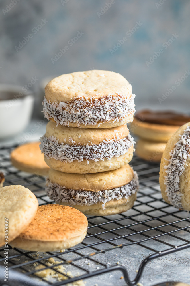 Alfajores: Traditional Peruvian cookies filled with caramel Alfajores: Traditional Peruvian cookies filled with caramel