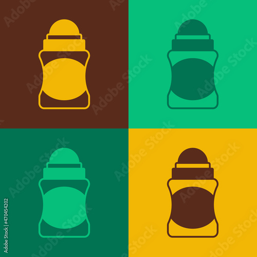 Pop art Antiperspirant deodorant roll icon isolated on color background. Cosmetic for body hygiene. Vector