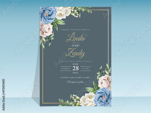Blue roses wedding invitation template