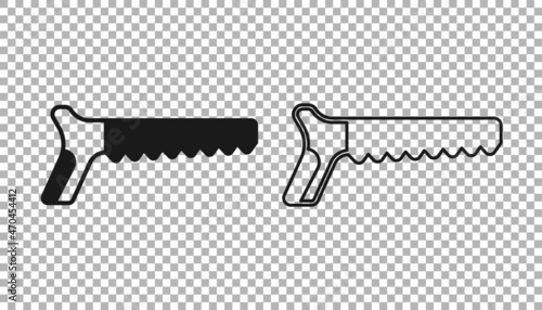 Black Hand saw icon isolated on transparent background. Vector
