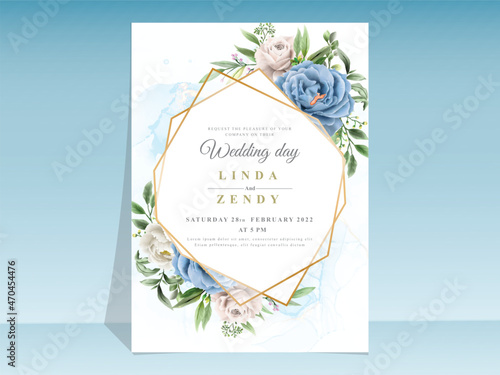 Blue roses wedding invitation template