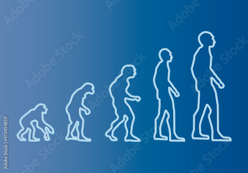 Silueta azul de la evolución del ser humano.