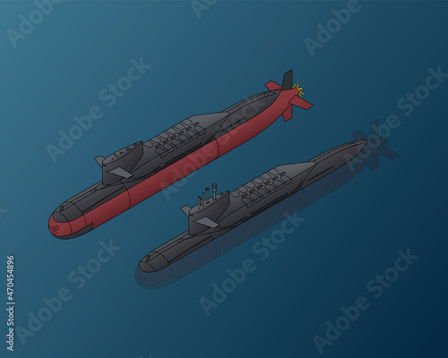 Isometric 3D illustration, People's Liberation Army Navy Submarine Force, Type 092 Submarine, Xia class, SSBN photo