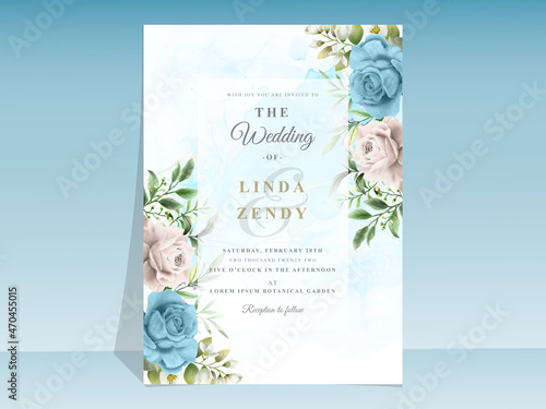 Blue roses wedding invitation template
