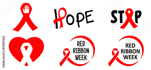 Red ribbon week is an alcohol, tobacco, and other drug and violence prevention awareness campaign observed annually in October in the United States. Vector icon or pictogram. Concept symbol