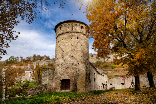 Remains of the Russian Gate in Kamianets-Podilskyi on an autumn day. photo