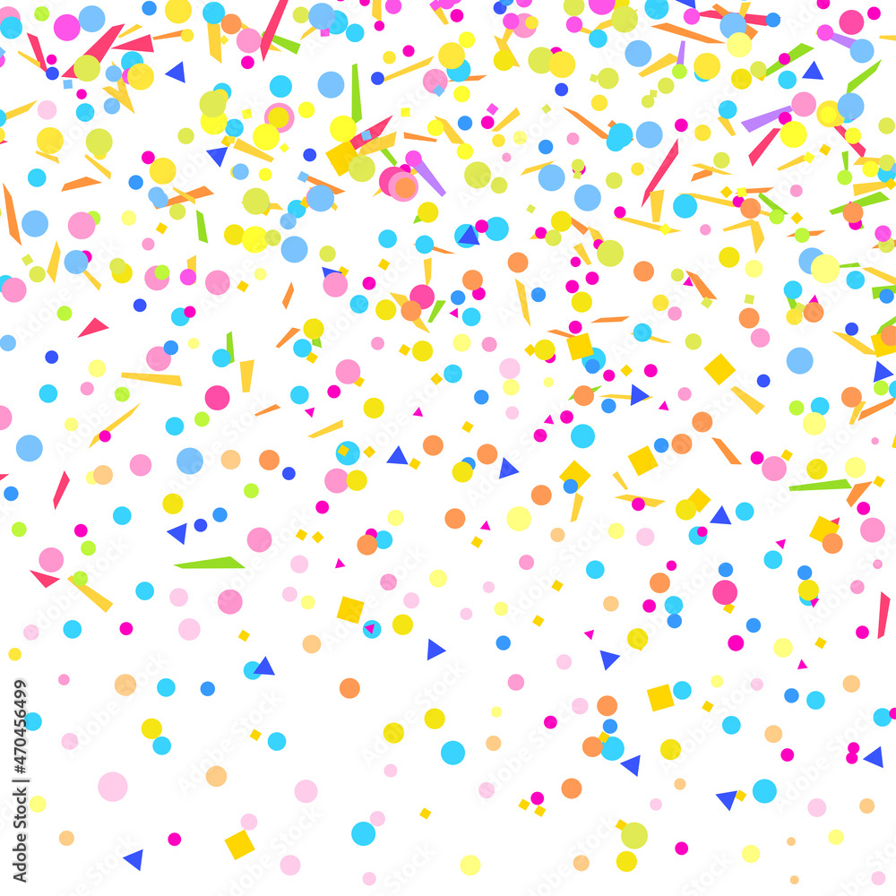 Multicolored confetti on isolated white. Geometric festive background with glitters. Colored pattern for design. Print for flyers, posters, banners and textiles. Greeting cards. Holiday bright texture Multicolored confetti on isolated white. Geometric festive background with glitters. Colored pattern for design. Print for flyers, posters, banners and textiles. Greeting cards. Holiday bright texture