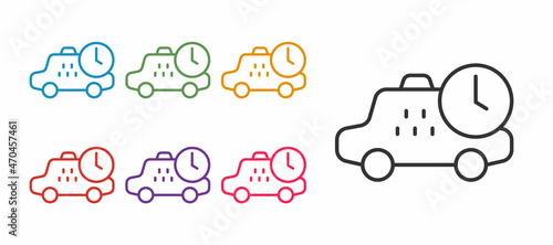 Set line Taxi waiting time icon isolated on white background. Car deadline, schedule ride. Set icons colorful. Vector