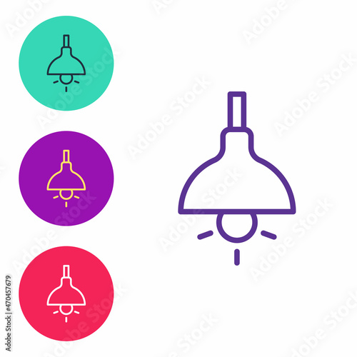 Set line Lamp hanging icon isolated on white background. Ceiling lamp light bulb. Set icons colorful. Vector