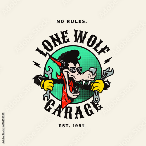 Lone Wolf Illustration Motorcycle Club Logo Badge