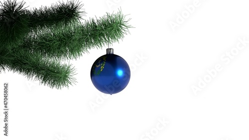 New Year ball with the flag of Nevada, USA on a Christmas tree branch isolated on white background. Christmas and New Year concept.