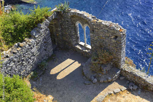 Castle window over the azure sea - Portovenere, Cinque Terre coast, Liguria, Italy - UNESCO World Heritage Site photo