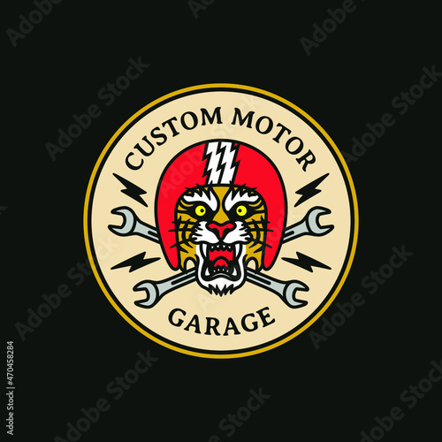 Illustration Tiger Custom Garage Motorcycle Club Logo Badge