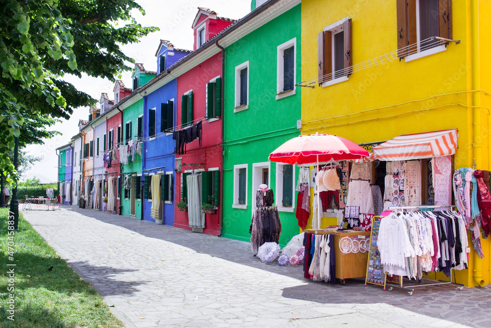 Multicolored buildings in small Italian town Venice