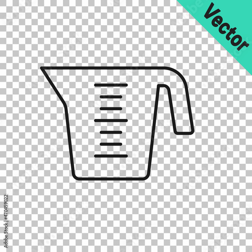 Black line Measuring cup to measure dry and liquid food icon isolated on transparent background. Plastic graduated beaker with handle. Vector