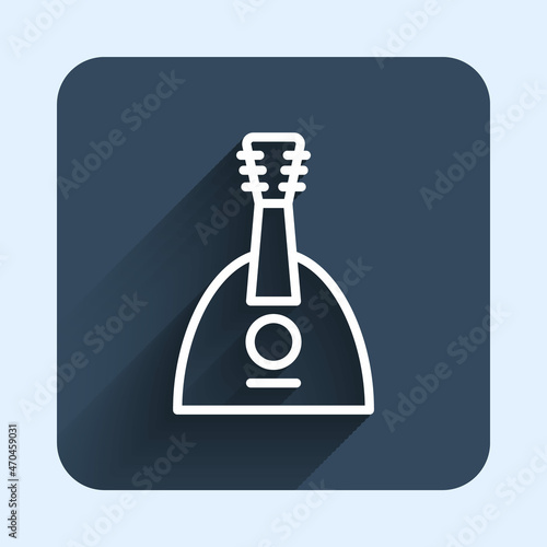 White line Musical instrument balalaika icon isolated with long shadow background. Blue square button. Vector