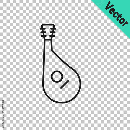 Black line Ukrainian traditional musical instrument bandura icon isolated on transparent background. Vector