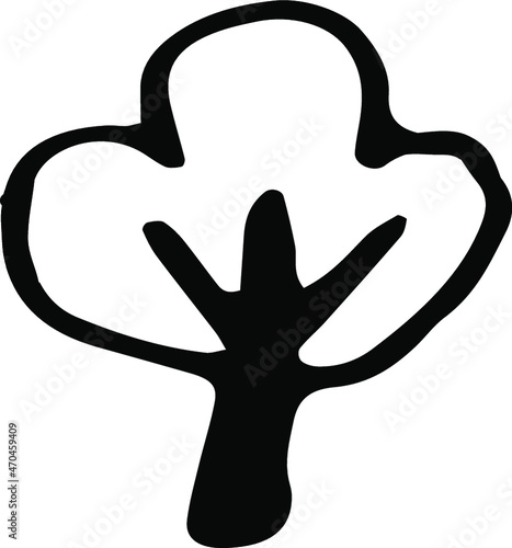 the outline of a cartoon tree. broccoli is drawn with an outline. drawing with a black pen.