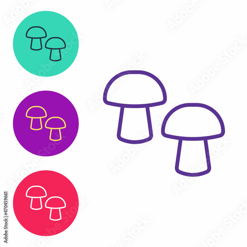 Set line Mushroom icon isolated on white background. Set icons colorful. Vector