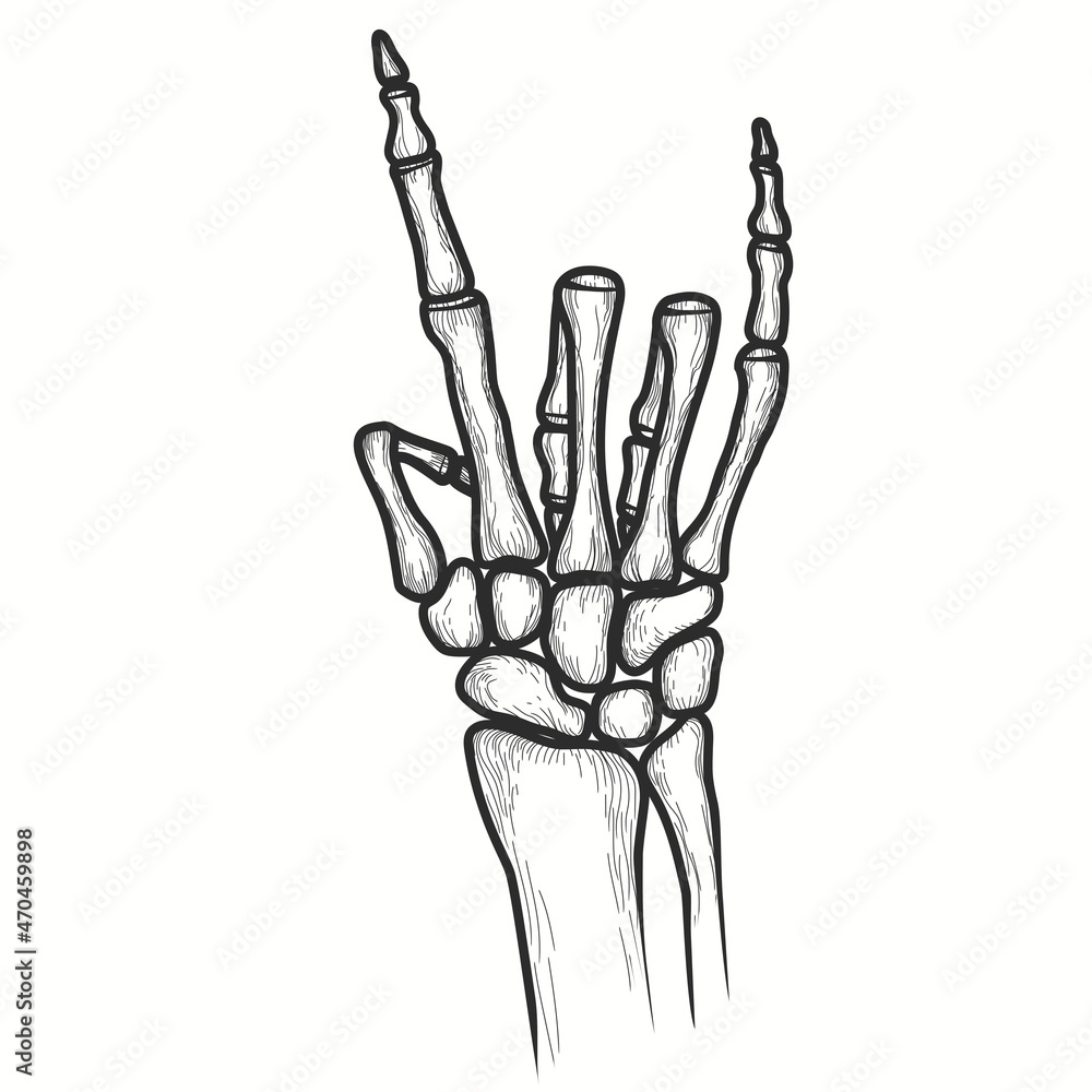 Sign of the horns. Bones of the Hand. Human Skeleton hand gesture