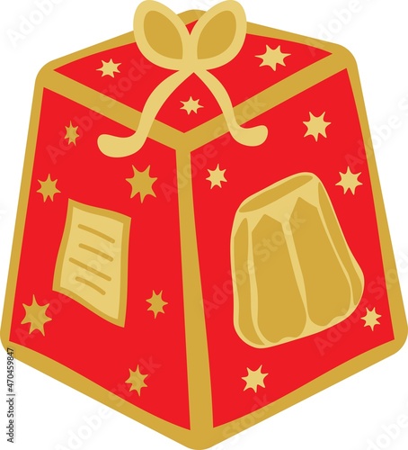 Pandoro italian christmas cake gift box. Vector icon doodle hand drawn design.