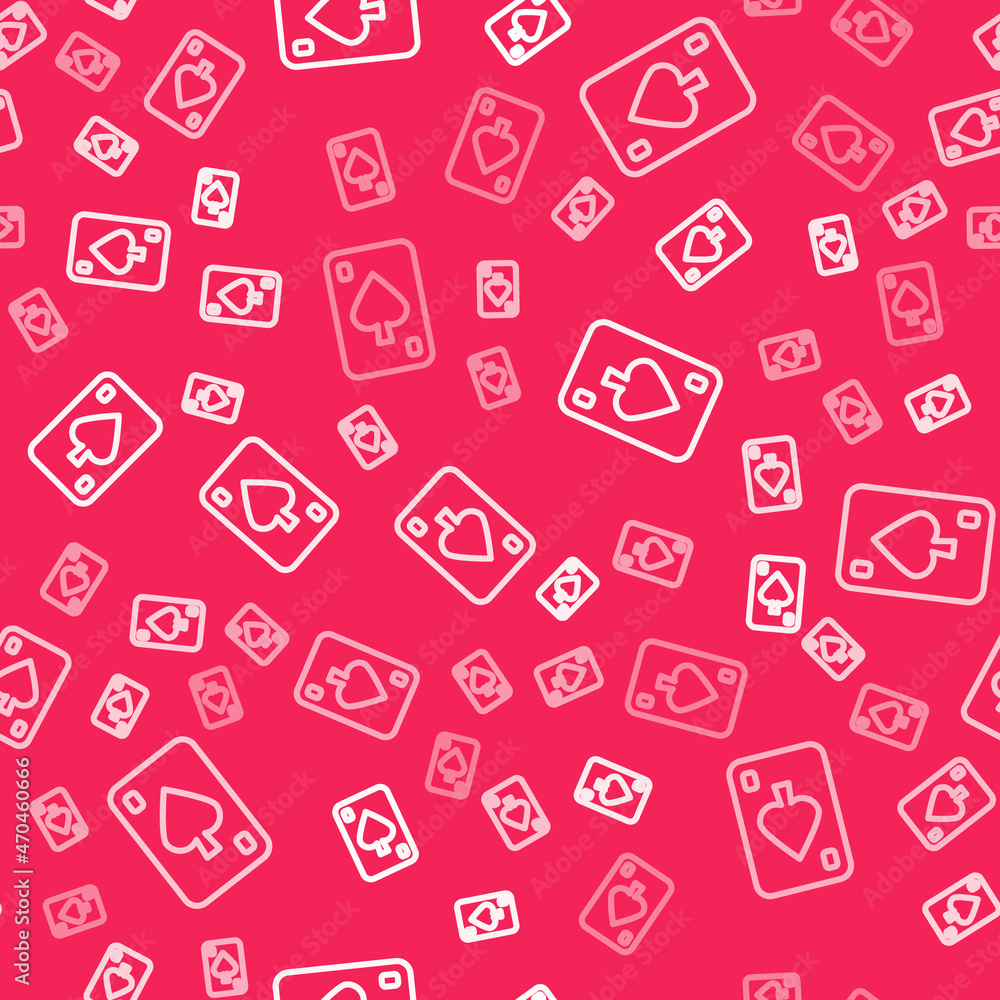 White line Playing cards icon isolated seamless pattern on red background. Casino gambling. Vector White line Playing cards icon isolated seamless pattern on red background. Casino gambling. Vector