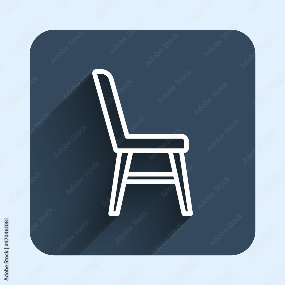 White line Chair icon isolated with long shadow background. Blue square button. Vector White line Chair icon isolated with long shadow background. Blue square button. Vector