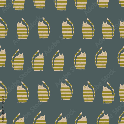 北欧風の猫のシームレスなパターン。テキスタイル、壁紙、包装紙のデザイン。