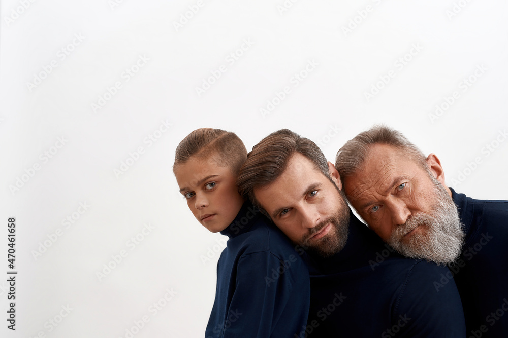 Portrait of three generations of men show family support Portrait of three generations of men show family support