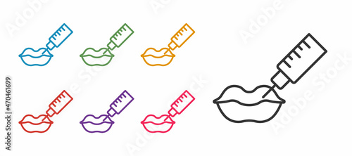 Set line Lip augmentation icon isolated on white background. Hyaluronic acid lips injection. Contour plastic. Set icons colorful. Vector