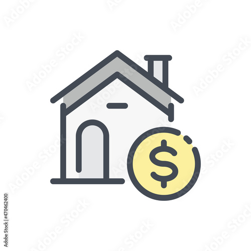 Property price color line icon. House building with dollar coin vector outline colorful sign.