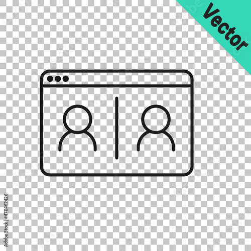 Black line Video chat conference icon isolated on transparent background. Online meeting work form home. Remote project management. Vector