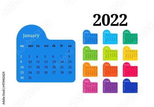 Calendar for 2022 isolated on a white background
