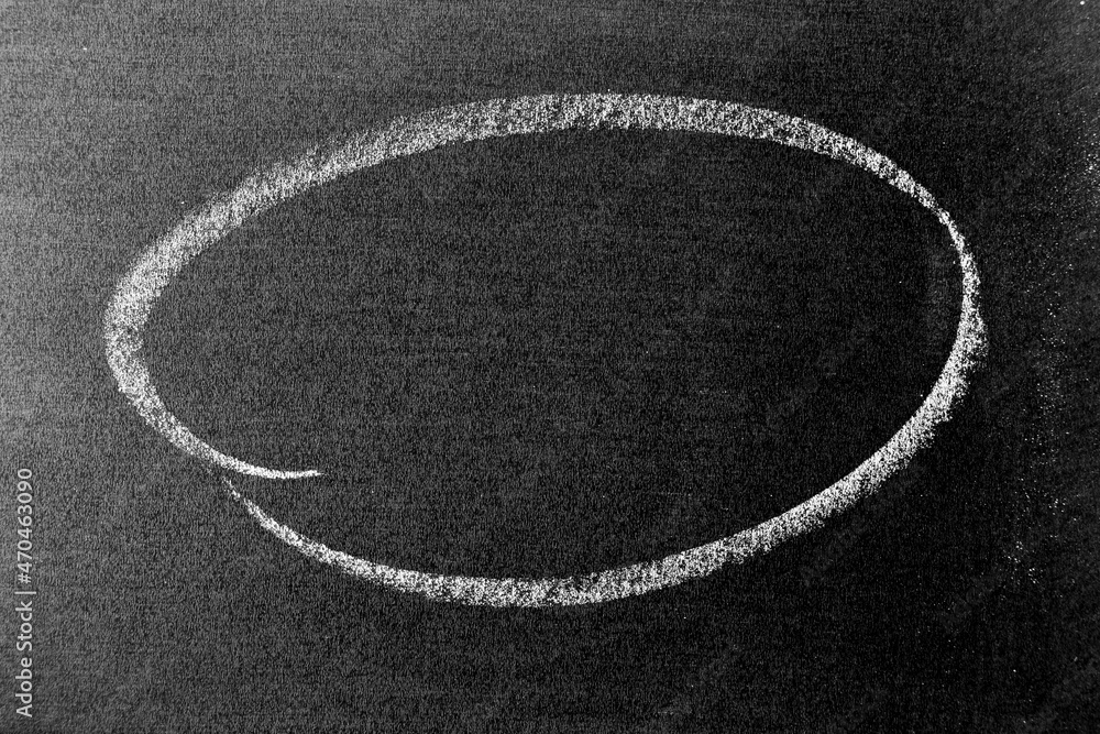 White chalk hand drawing as circle shape on blackboard or chalkboard background with copy space