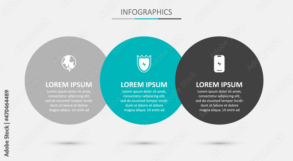 Fototapeta premium Set Lightning and shield, Global planet with thunderbolt and Mobile phone. Business infographic template. Vector