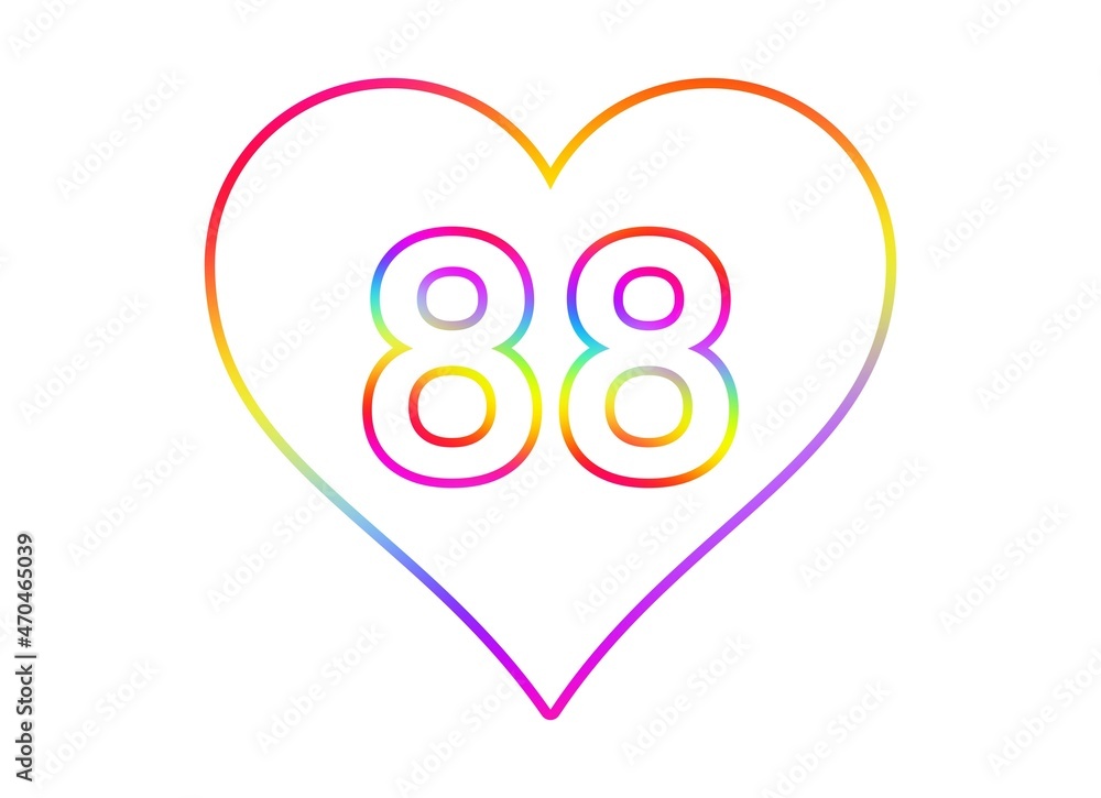 Number 88 into a white heart with rainbow color outline. Number 88 into a white heart with rainbow color outline.