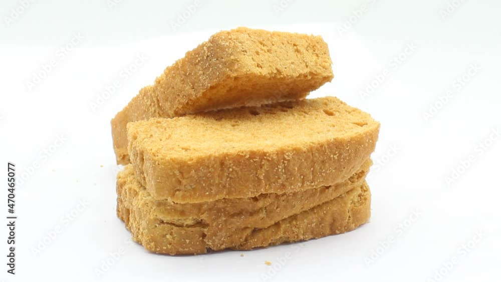 Crispy rusk on white background with selective focus Crispy rusk on white background with selective focus
